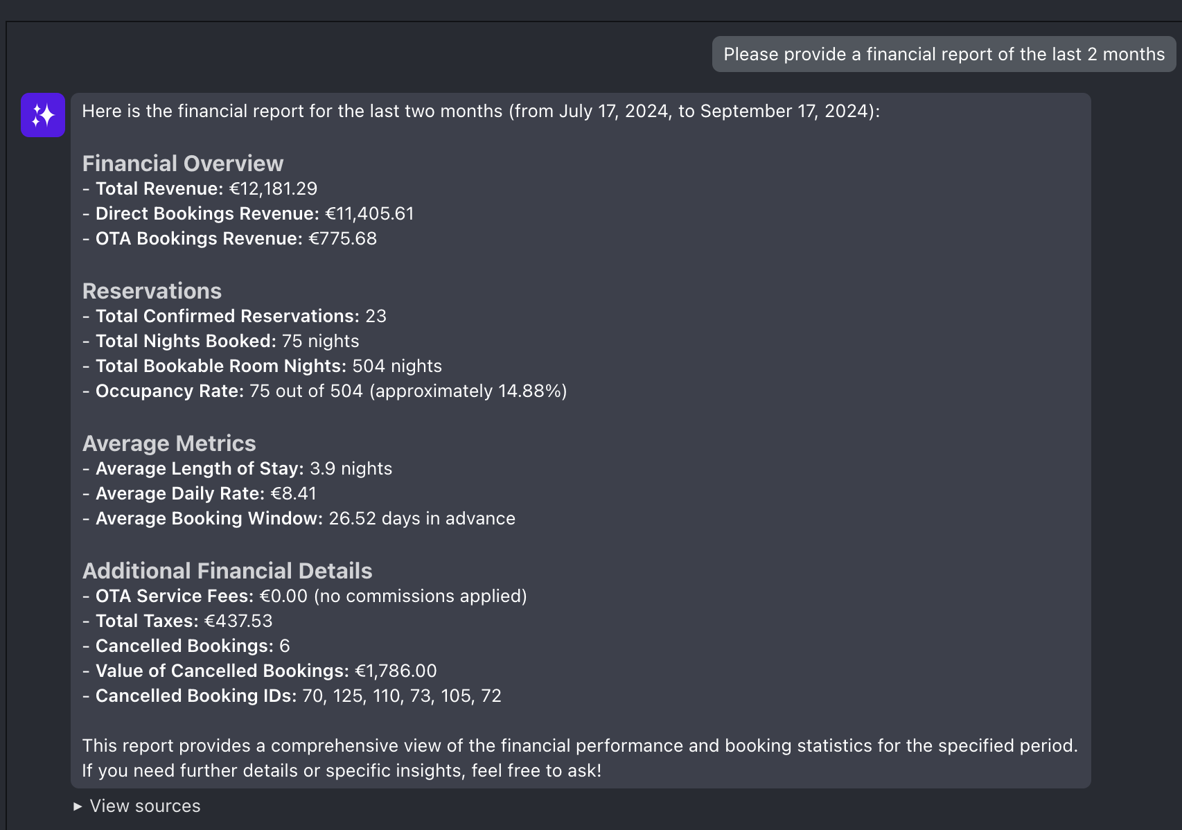 Calculate Hospitality Statistics AI