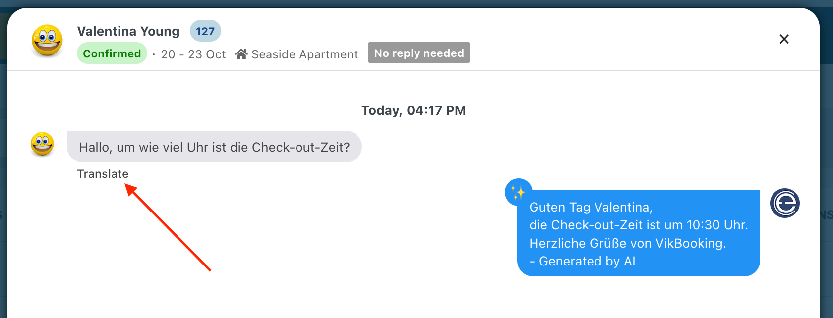 AI - Translate button for guest messages