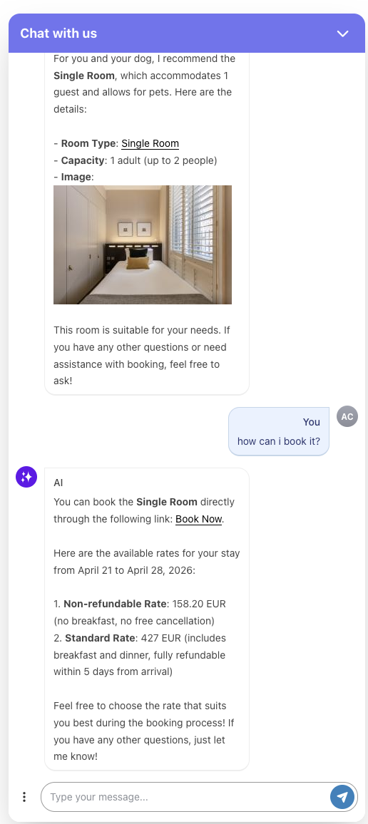 AI ChatBot lead book a room