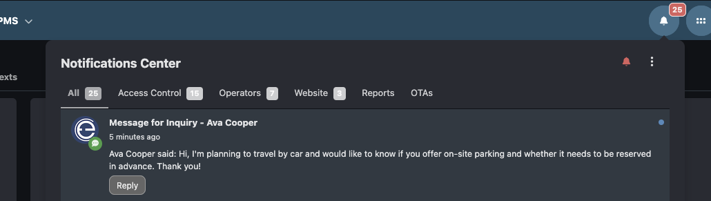 VikBooking Notification Center - Inquiry Chat