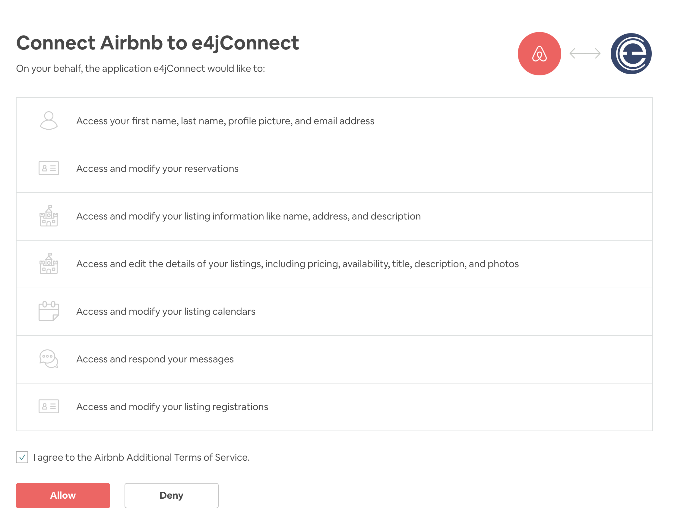 e4jConnect - Activate the connection with Airbnb