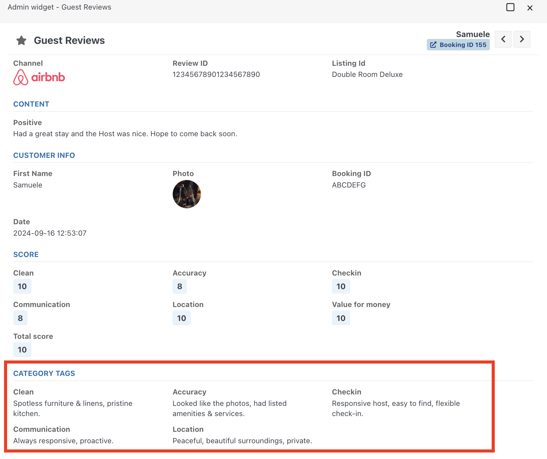 View Airbnb Review Tags in Vik Channel Manager Dashboard Screenshot showing where Airbnb Review Tags appear inside Vik Channel Manager’s review section for vacation rentals.