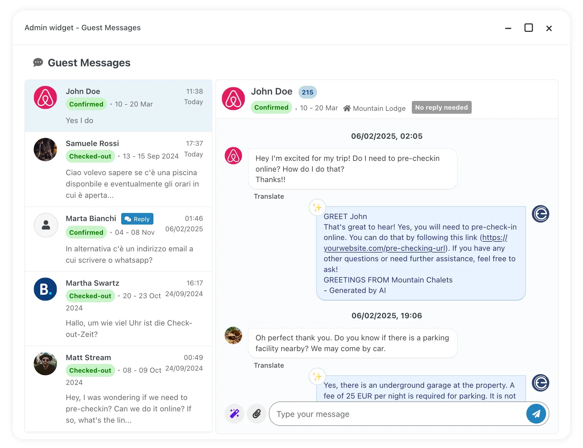 How AI tools can help streamline guest communication Screenshot of a guest message conversation with AI tools