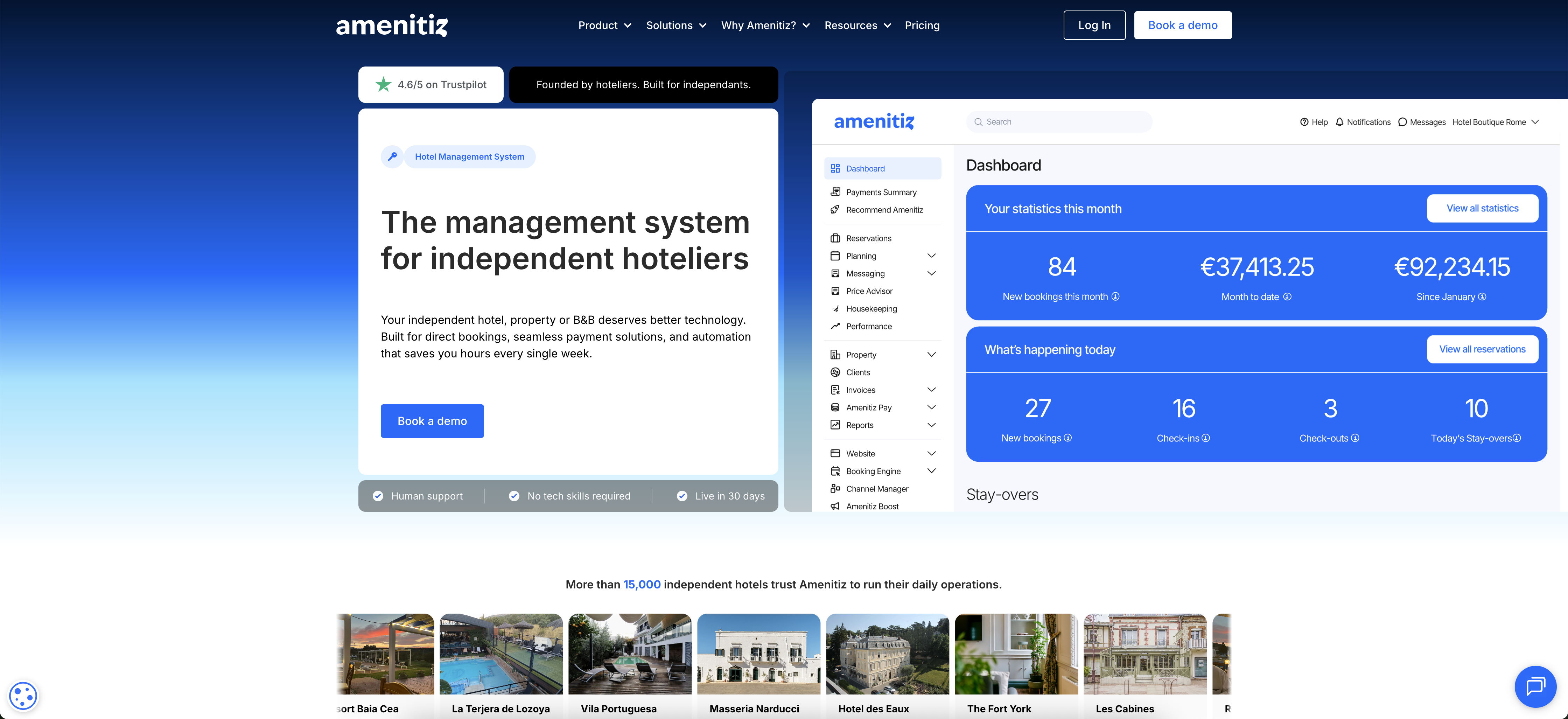 Software comparison: Amenitiz website homepage