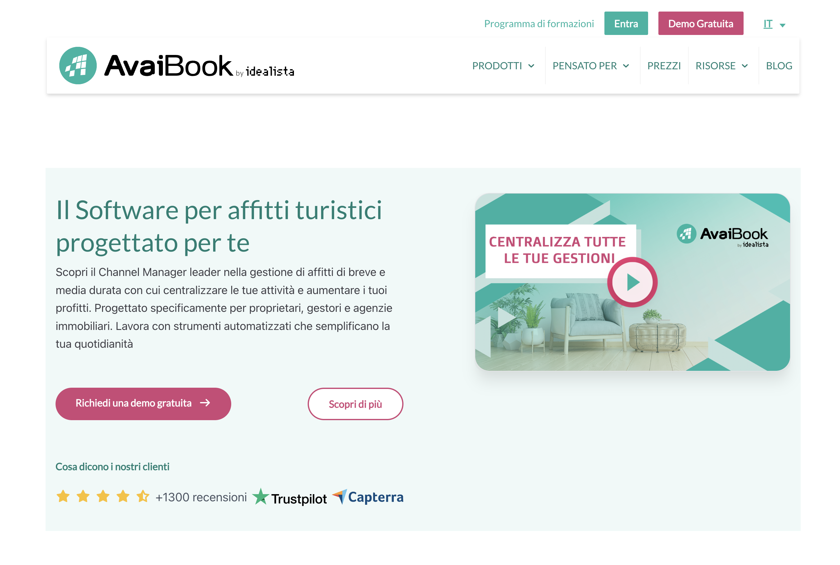 Homepage di AvaiBook Confronto dei software: homepage del sito web di AvaiBook