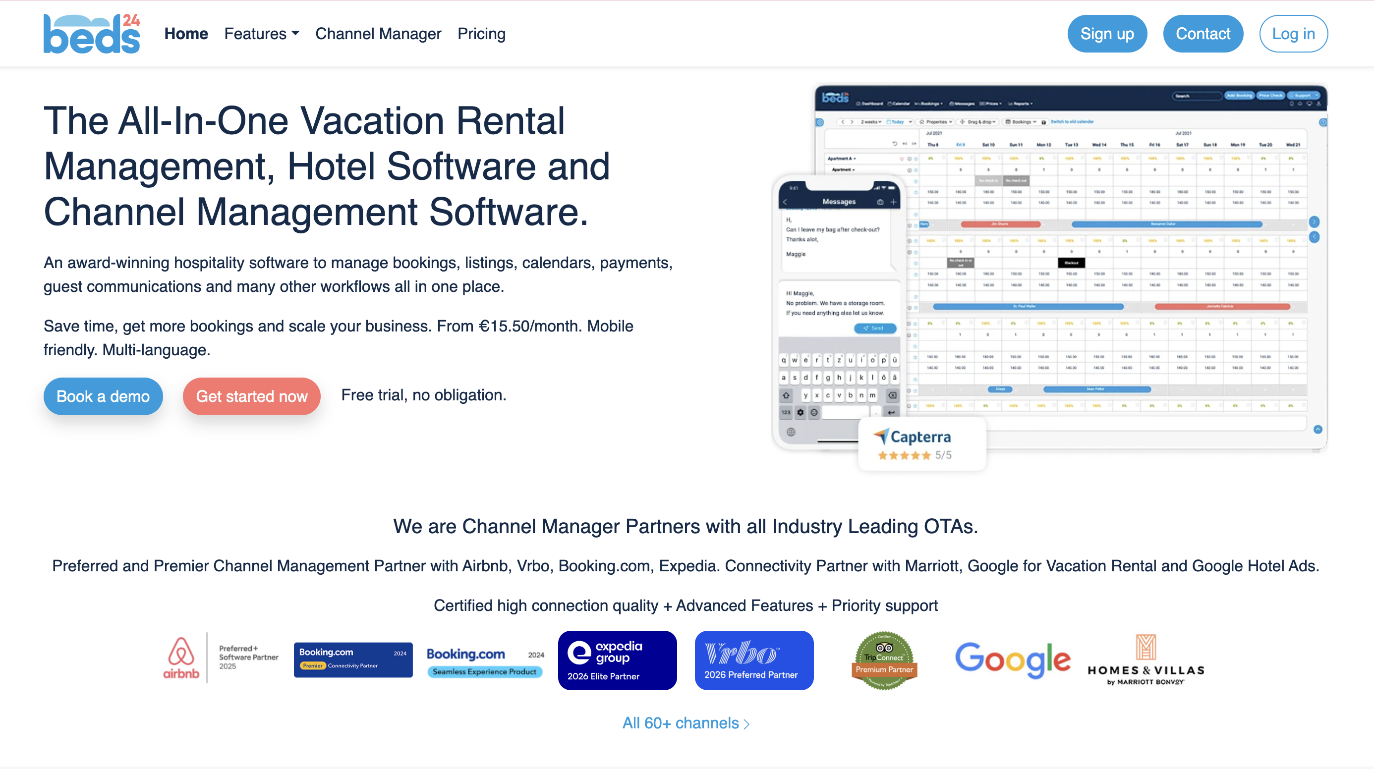 Software comparison: Beds24 website homepage
