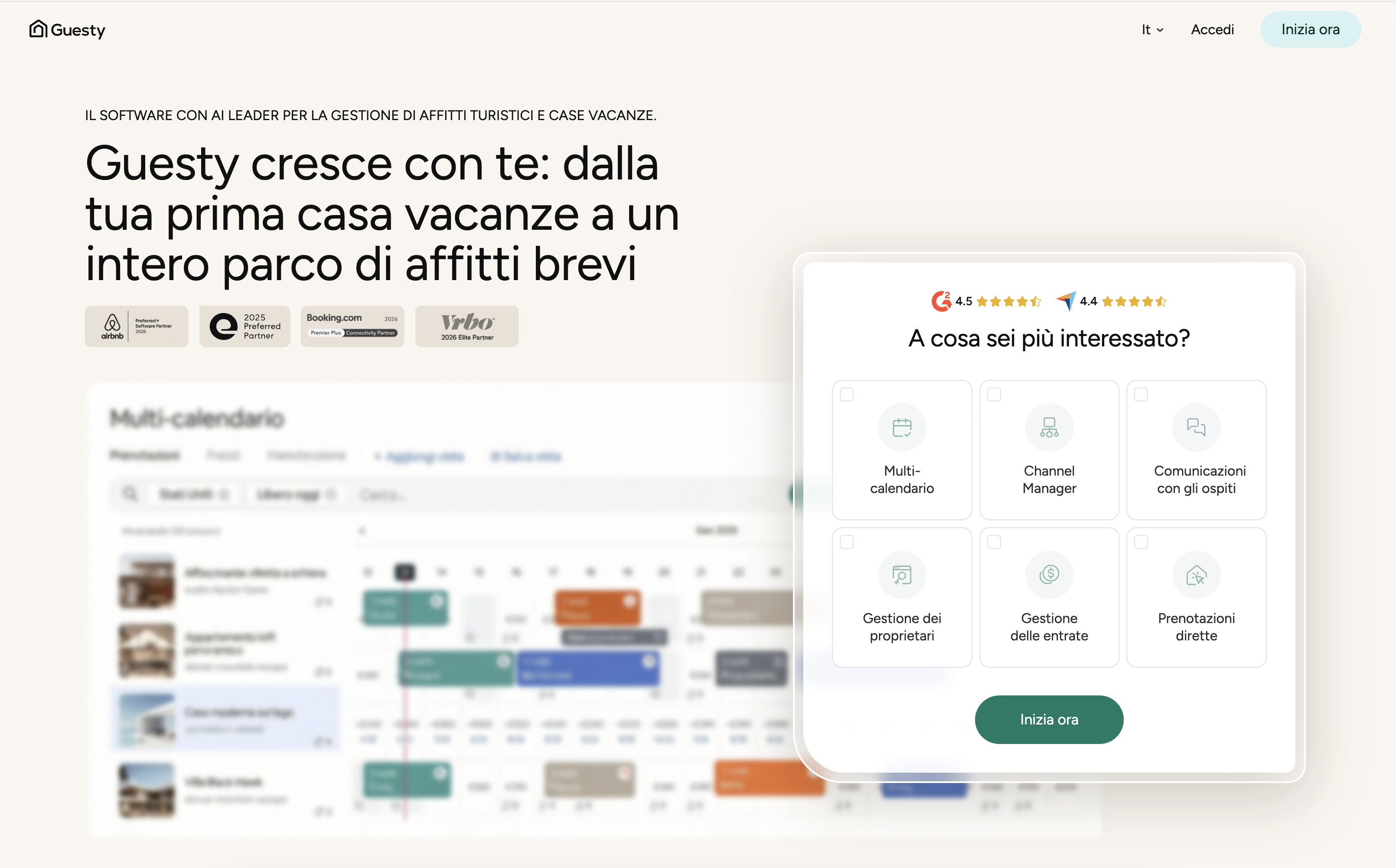 Homepage di Guesty Confronto dei software: homepage del sito web di Guesty