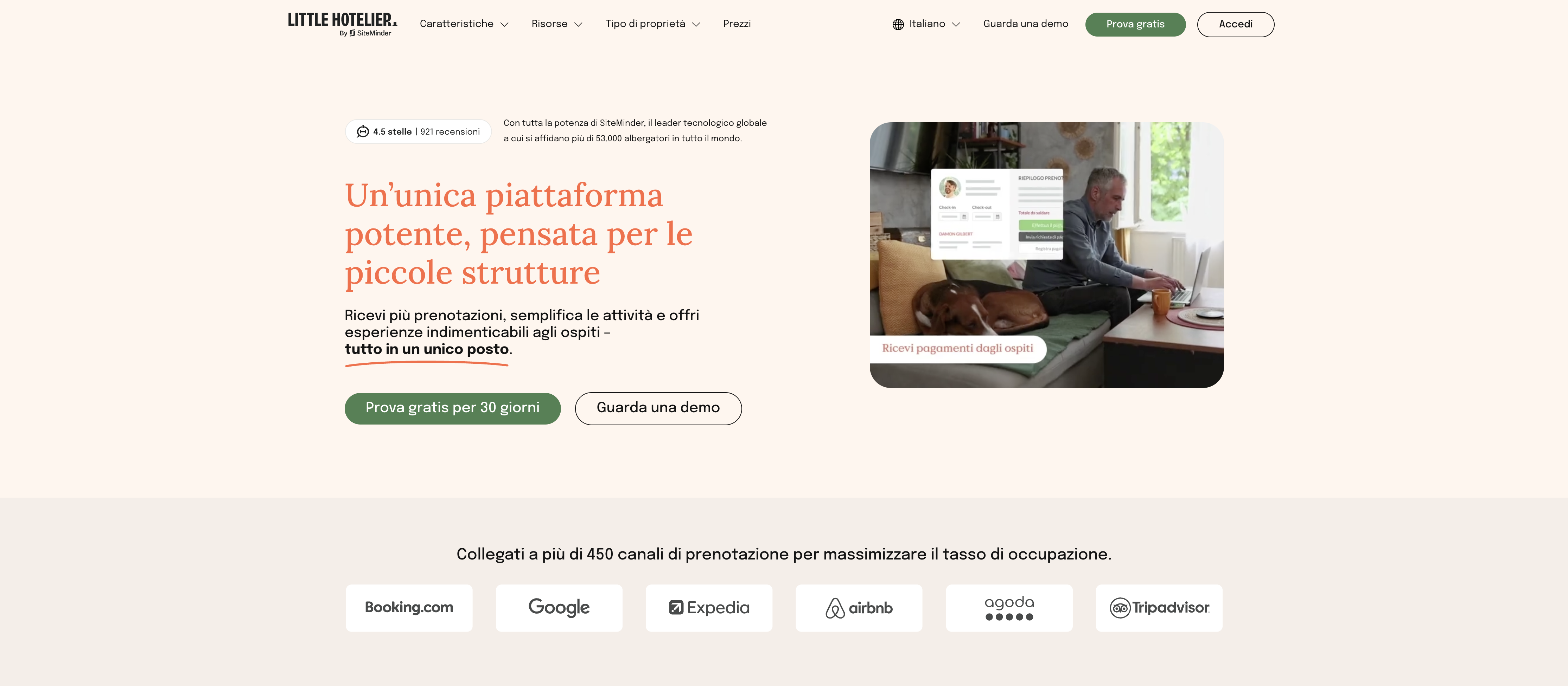 Confronto dei software: homepage del sito web di Little Hotelier