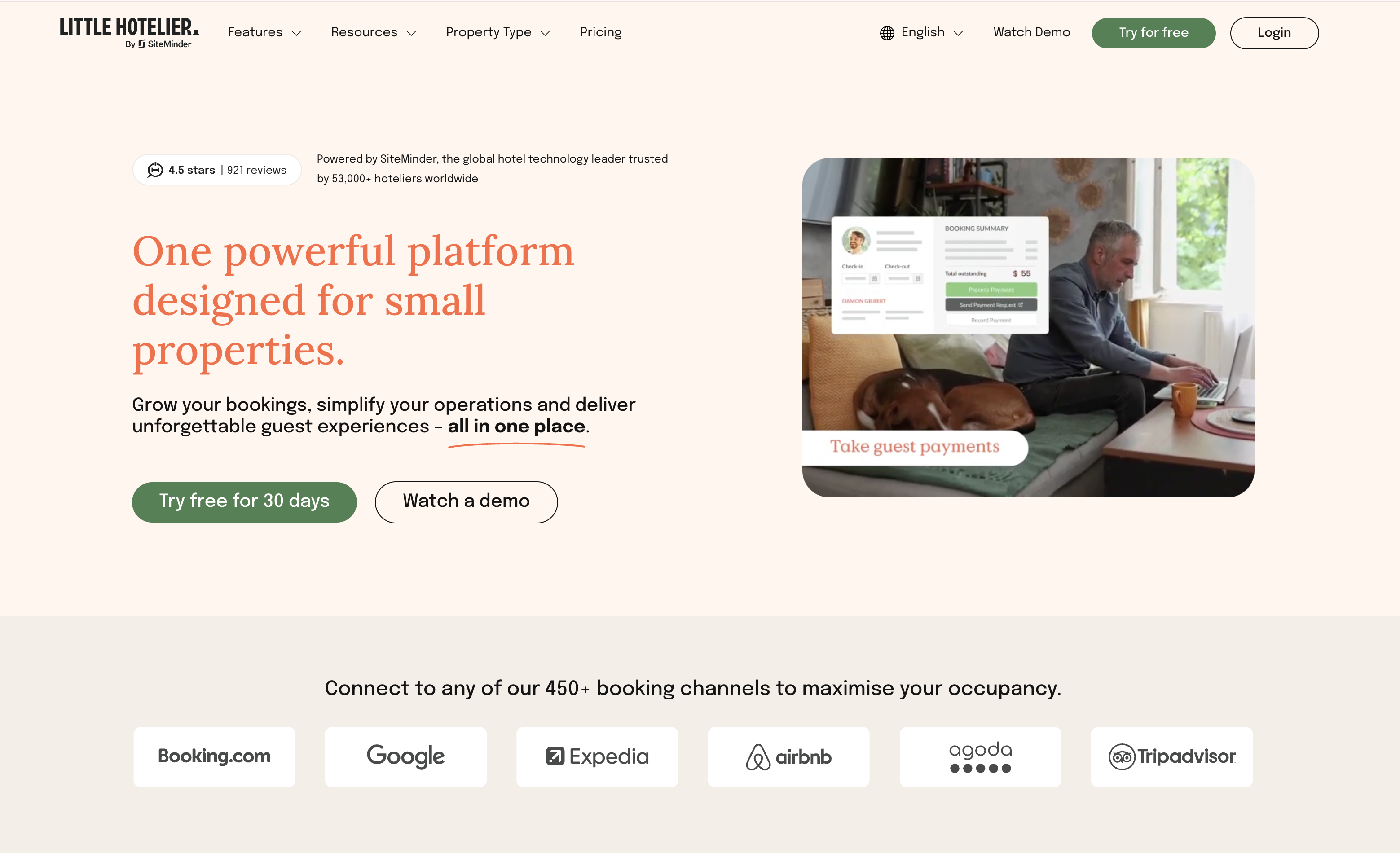 Software comparison: Little Hotelier website homepage