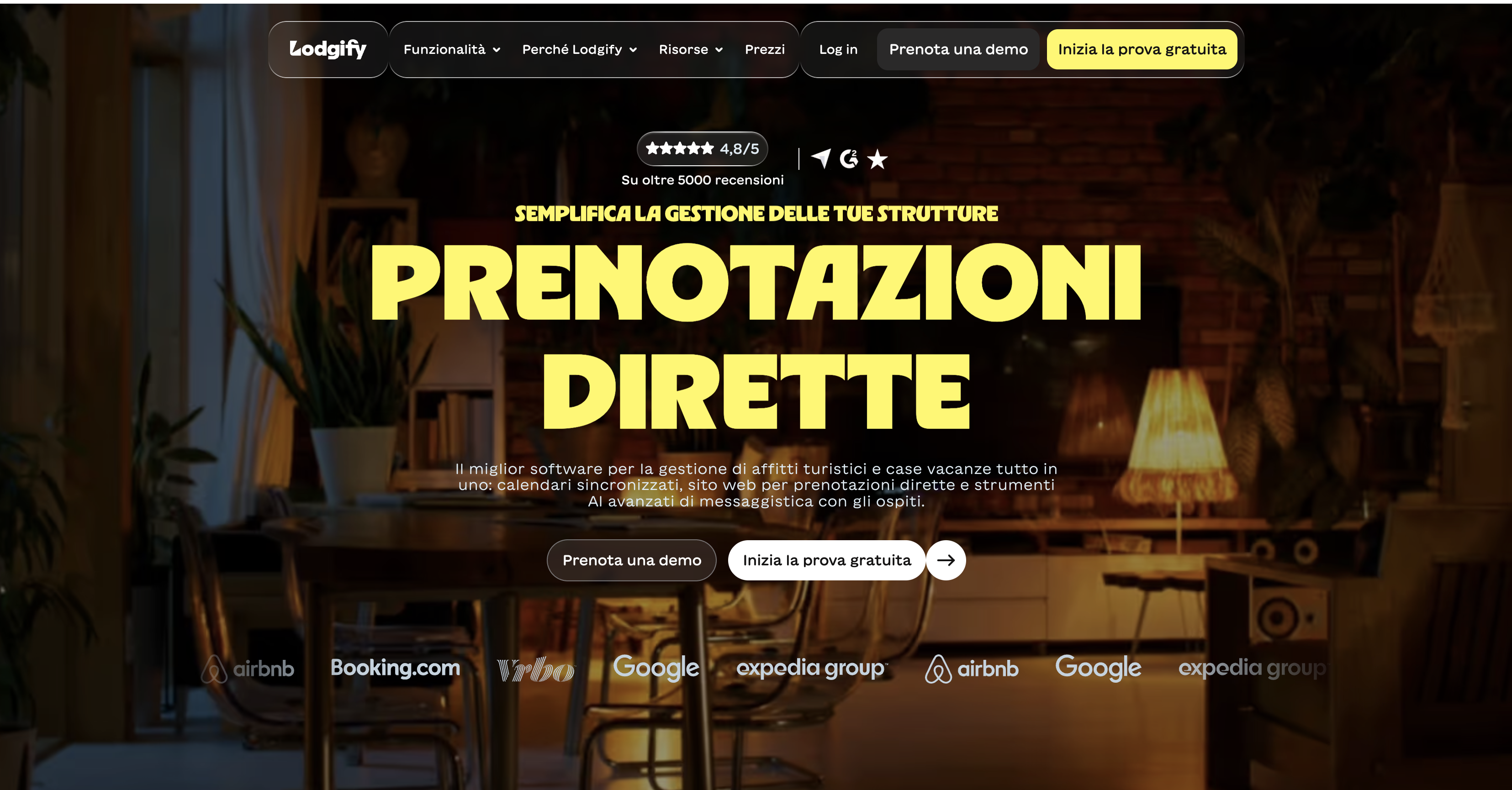 Confronto dei software: homepage del sito web di Lodgify