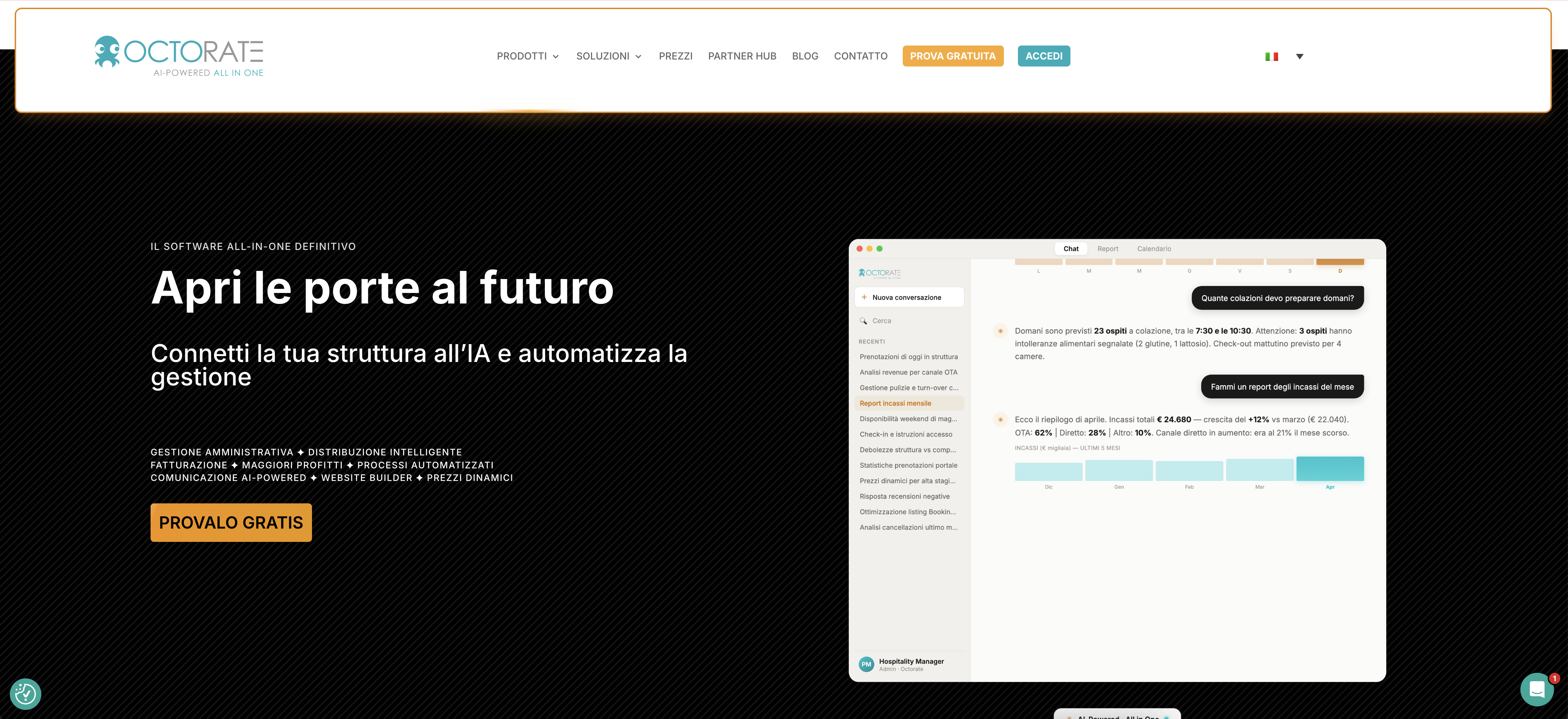 Homepage di Octorate Confronto dei software: homepage del sito web di Octorate