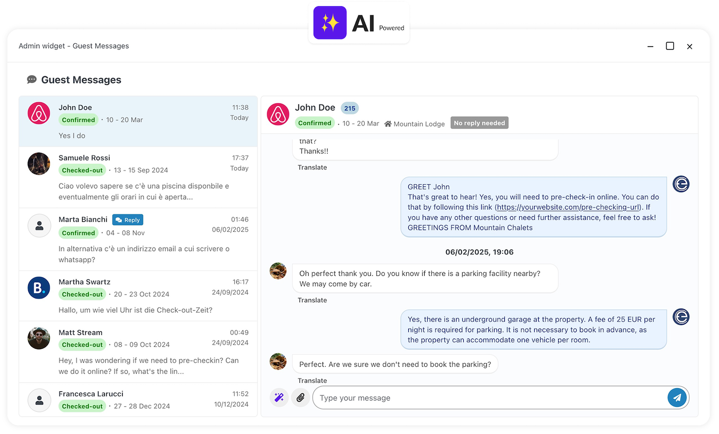 Communicate with hotel guests via OTA-integrated messaging tools Hotel staff communicating with guests via professional messaging platform from booking to checkout