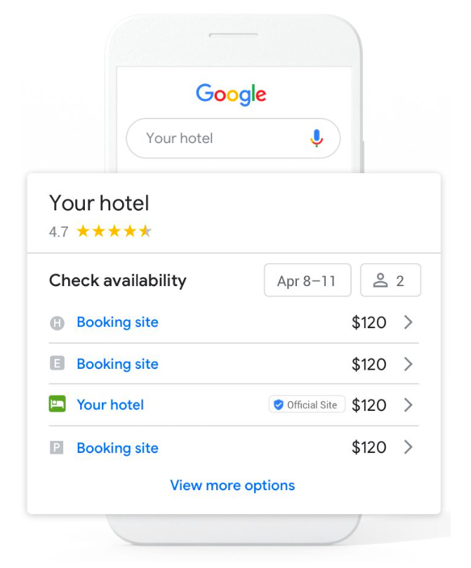 Google free hotel booking links