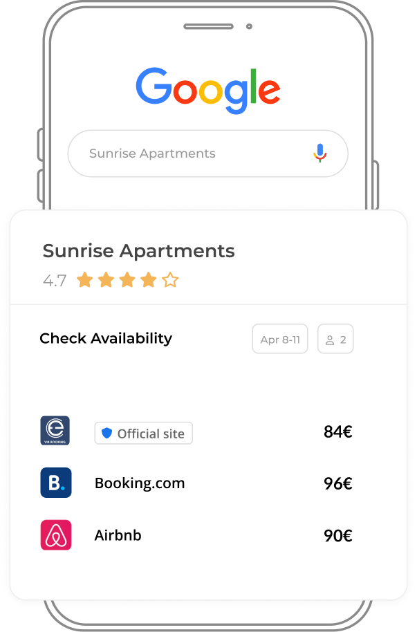 Google free Vacation Rentals booking links