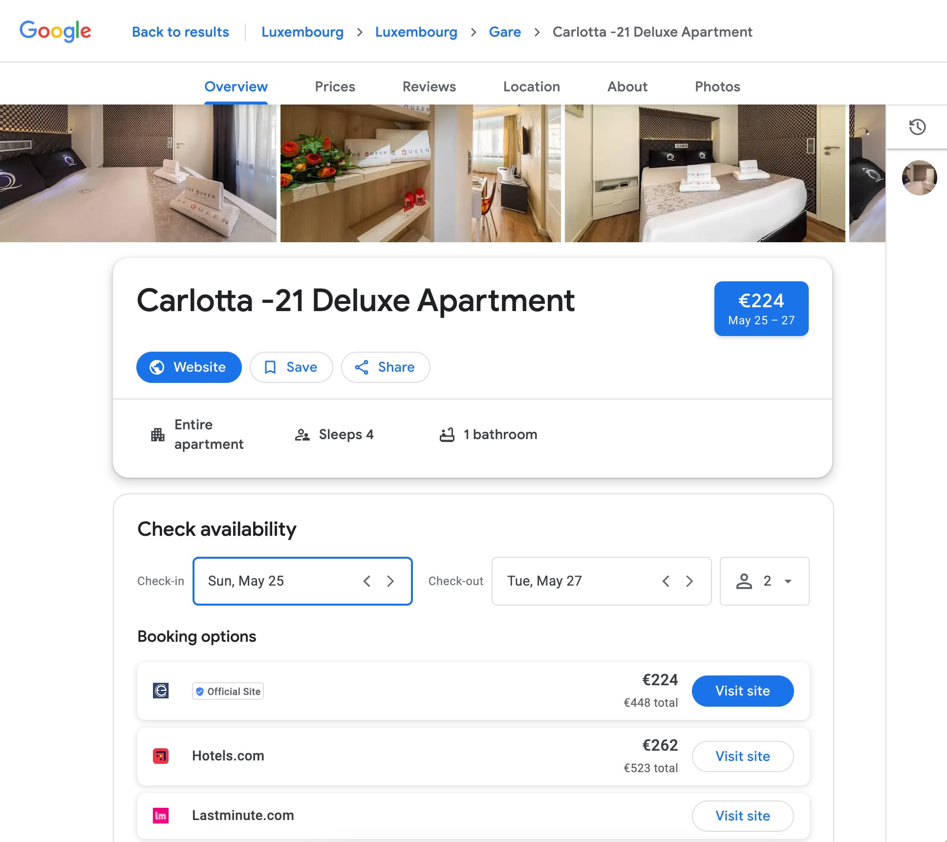 Google Vacation Rentals Search results for vacation homes and holiday apartments