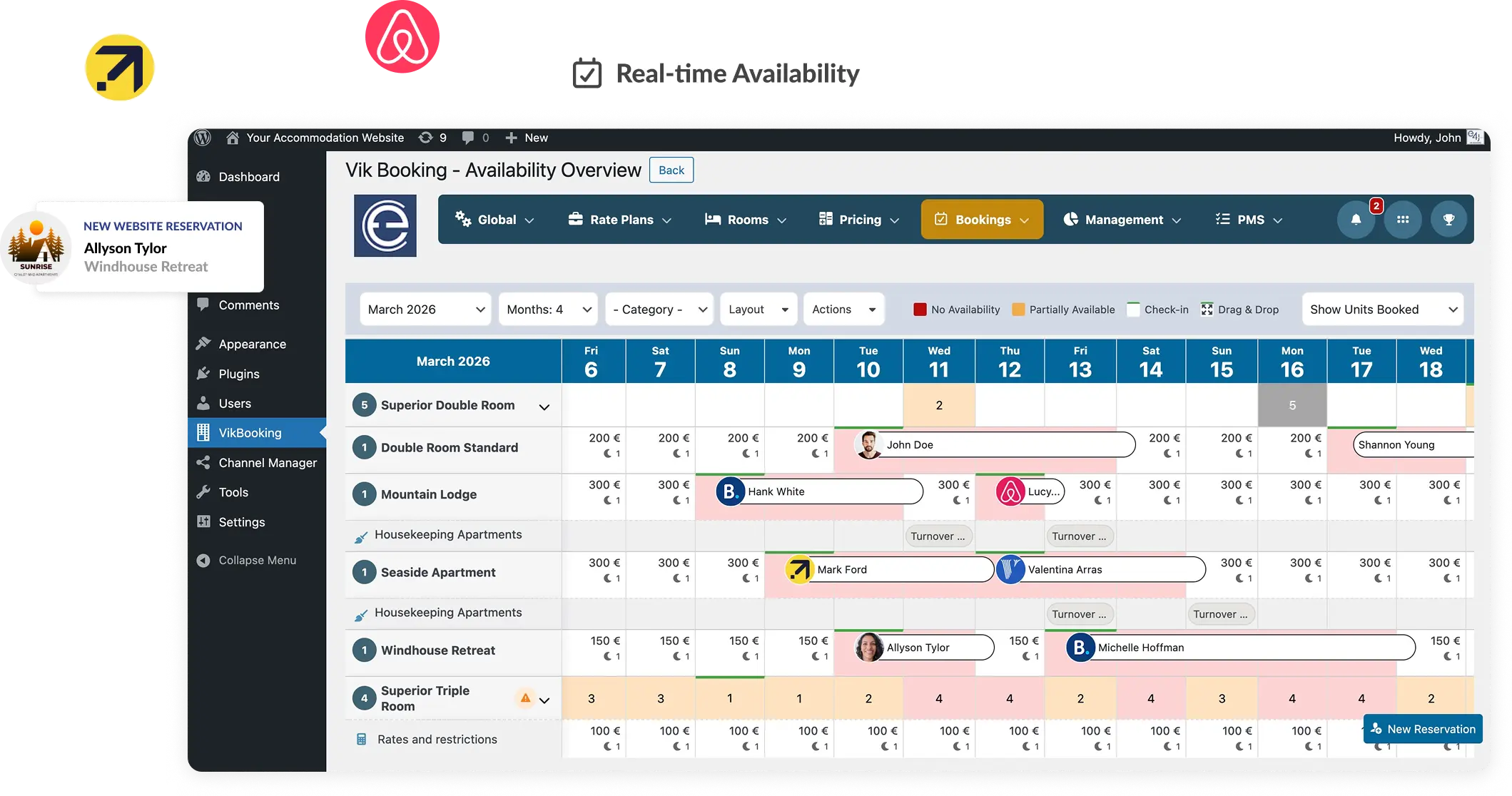 e4jConnect Dashboard: Professional Hotel PMS and Channel Manager for WordPress and Joomla