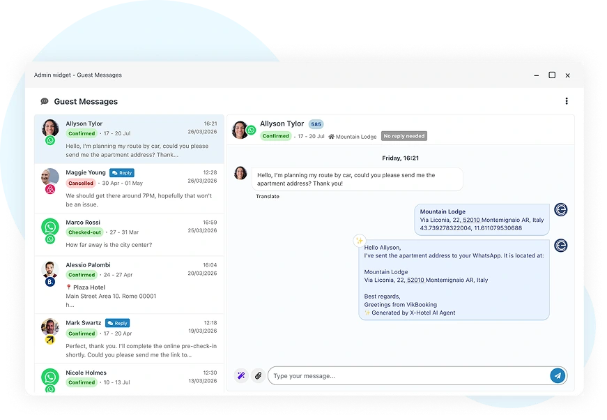 e4jConnect Unified Inbox — guest messages from Airbnb, Booking.com, Expedia and WhatsApp in one interface