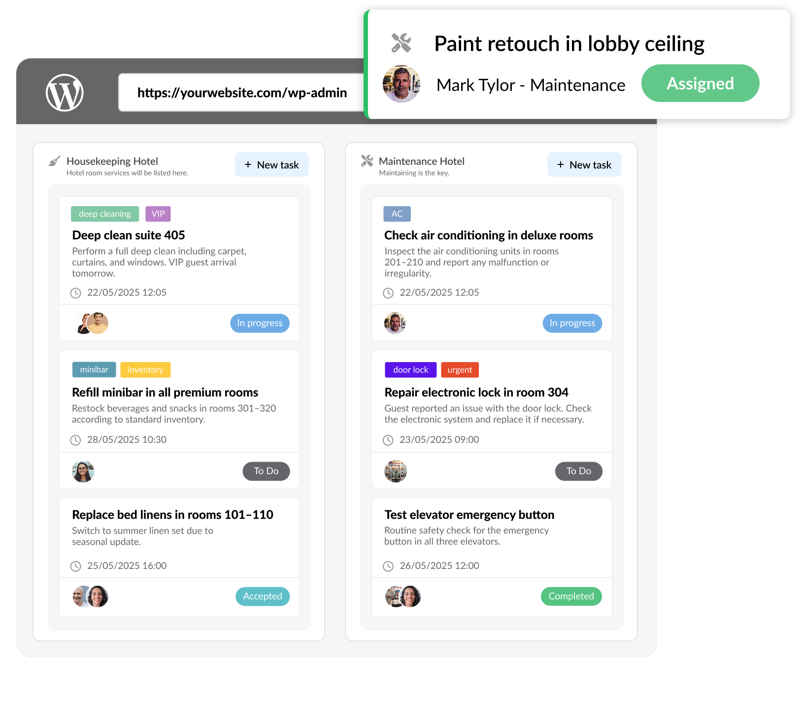 Ottimizza tasks e pulizie con il PMS integrato Il task manager di Vik Booking