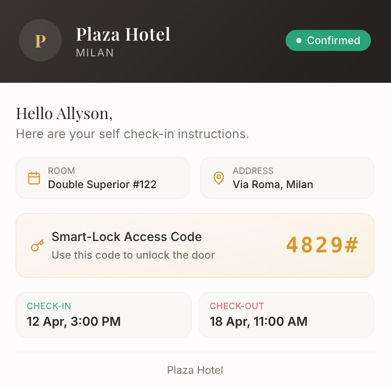 Customer email with the opening code